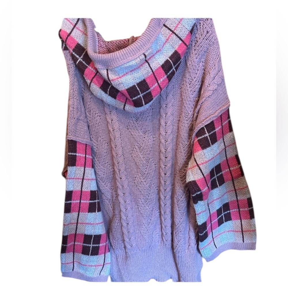 POL Pink and Brown Plaid Sweater Dress Very oversized gorgeous color scheme - Picture 3 of 7